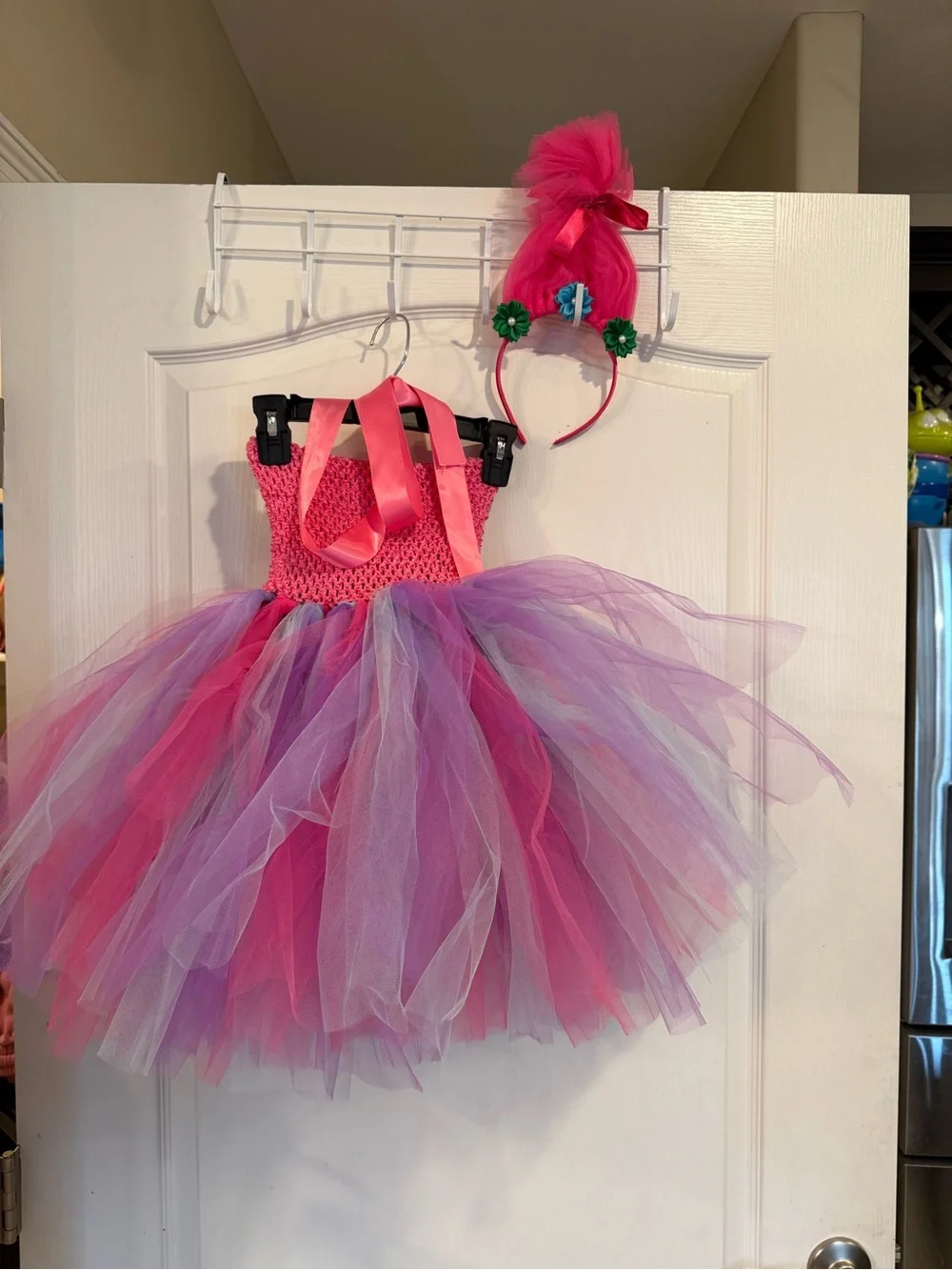Trolls pink purple poppy Costume cosplay tulle Dress Headband Child Size 4-5